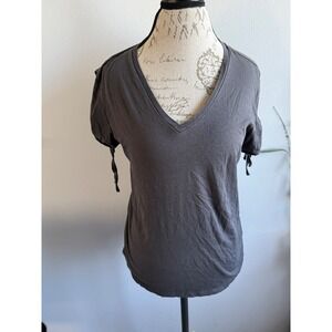 ALLSAINTS Charcoal Grey V Neck Short Sleeve T Shirt Womens Size Small Tie Detail